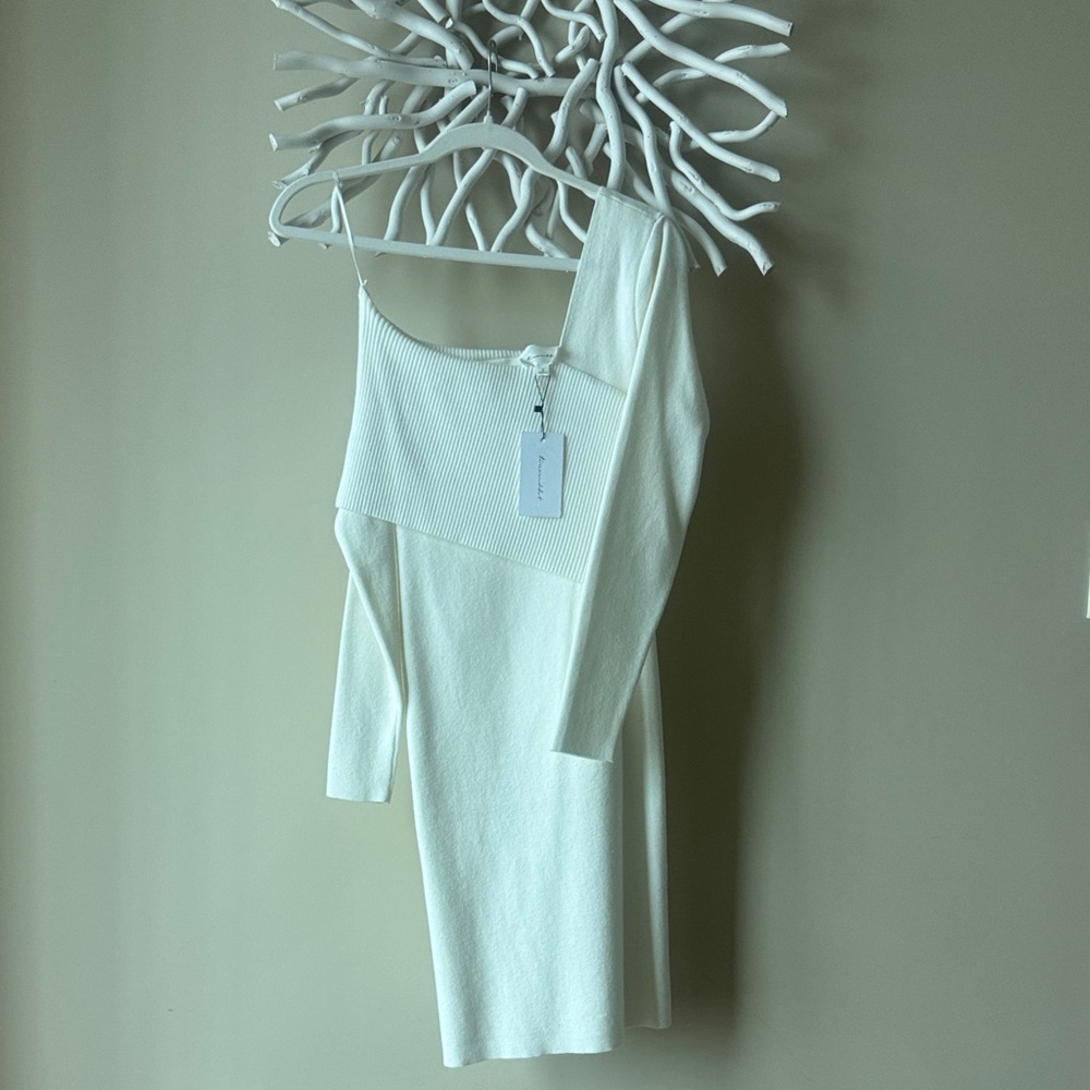 Line and Dot One Shoulder Midi Sweater Dress